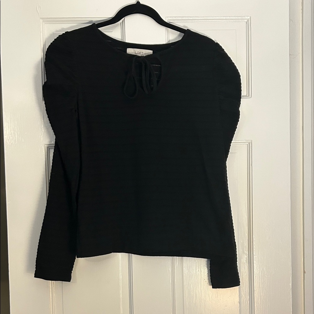 LOFT Black Puff Sleeve Top Size MP